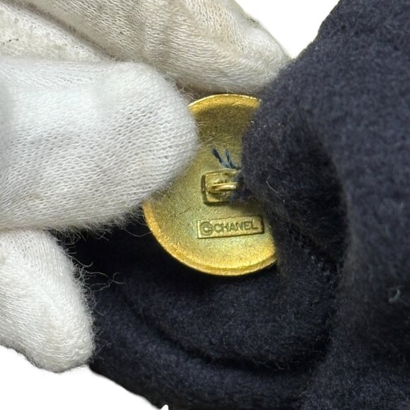 CHANEL Vintage 95A CC Mark Logo Long Coat Jacket #38 Cashmere Dark Blue [106373] - Picture 11 of 12